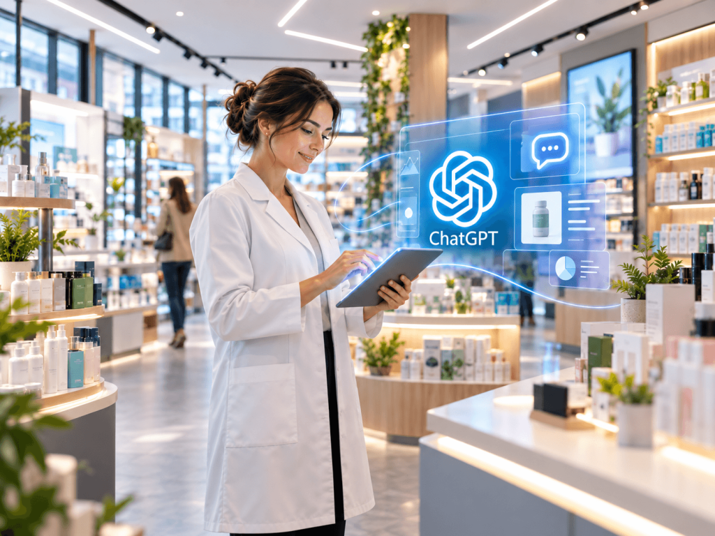 Pharmacienne et hologramme ChatGPT